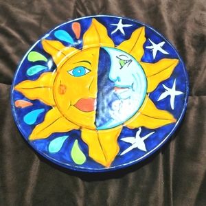 Decorative Large Painted Sun Moon Ceramic Hanging Wall Plate